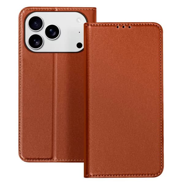 iPhone 17 Pro-fodral - AVIZAR - Brunt läder - Kortfack - Videostöd - Lock brun