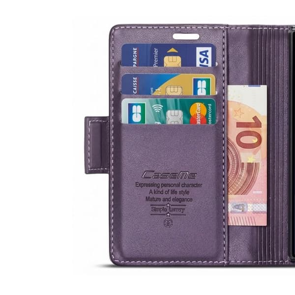 Plånboksfodral för iPhone Duo Läderlook med Stöd och Anti-RFID CaseMe Lila Violett