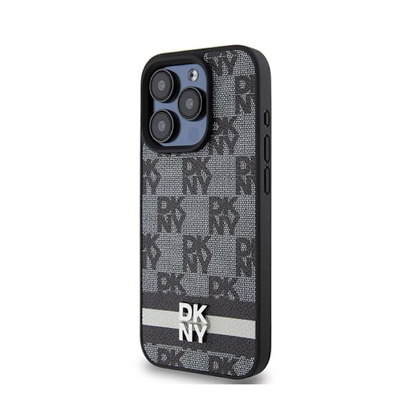 DKNY Monomönster i rutigt läder och tryckta ränder - iPhone 15 Pro Max-fodral (svart)