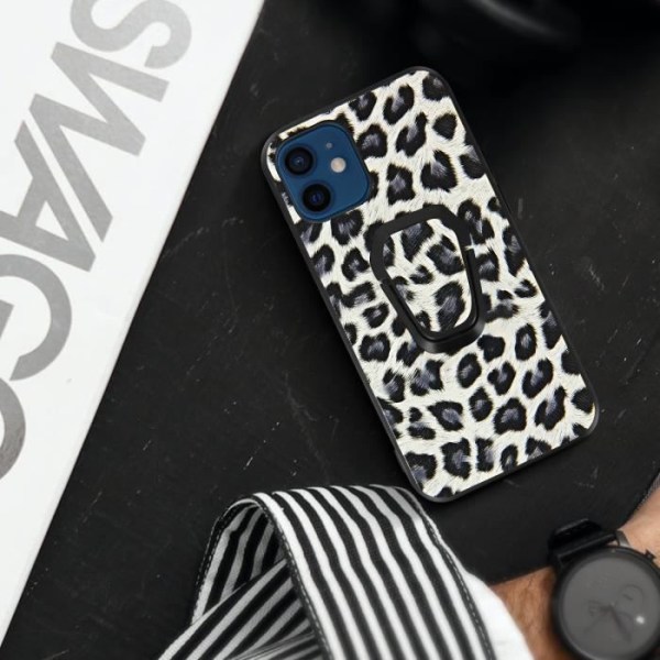 Apple iPhone 12 Mini Leopard Print Case Custom Stand Funktion – Hvid