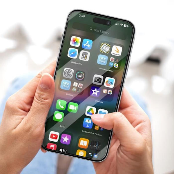Skärmskydd - FORCE GLASS - iPhone 15 - Stötsäkert härdat glas - 3D-kant - Reptålig Svart