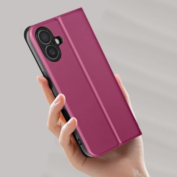 Cover til iPhone 16 Plus Soft touch kortholder Support Video Burgundy Röd