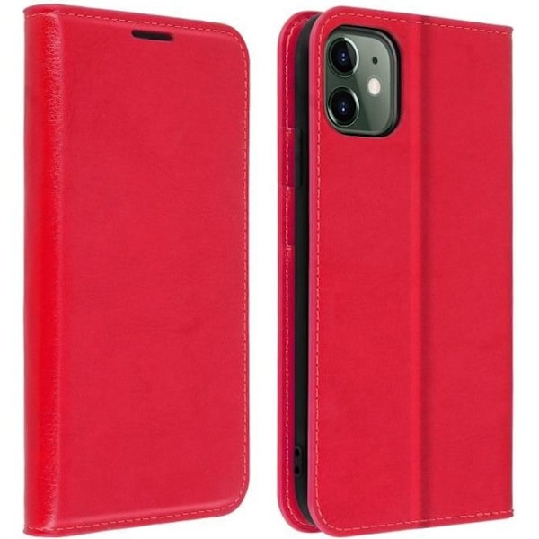 Folio-fodral - AVIZAR - iPhone 11 - Äkta läder - Röd - Videostöd - 3 kortfack Röd