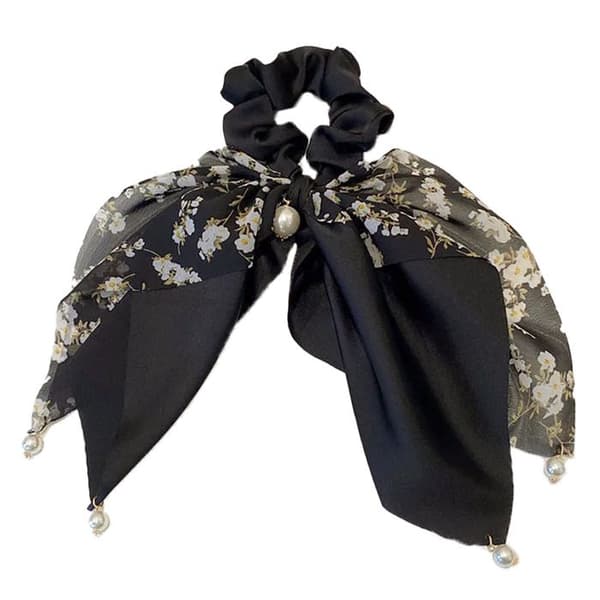Chouchou Foulard Lang til Hår i Satin Perleformet Sort Sort Svart