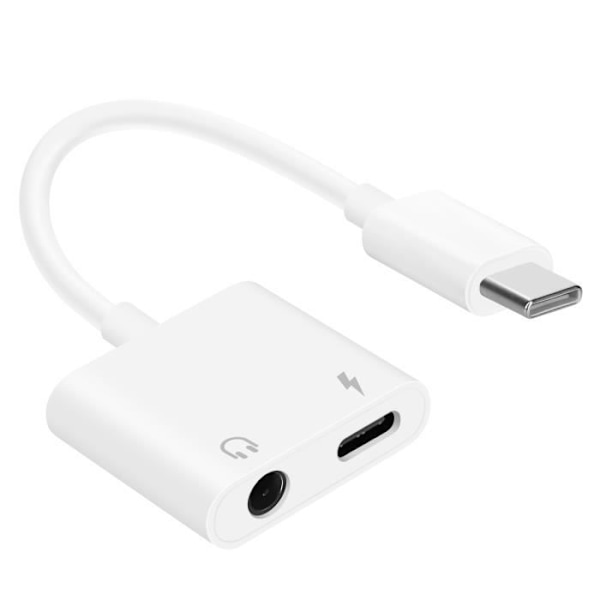 USB-C-adapter - ENKAY - Ljuduttag 3,5 mm - USB-C-laddning - Kompakt design - Vit