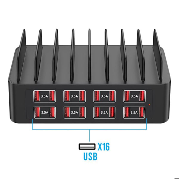150W Latausasema 16x USB Nopea Lataus Liukuestotuki Musta