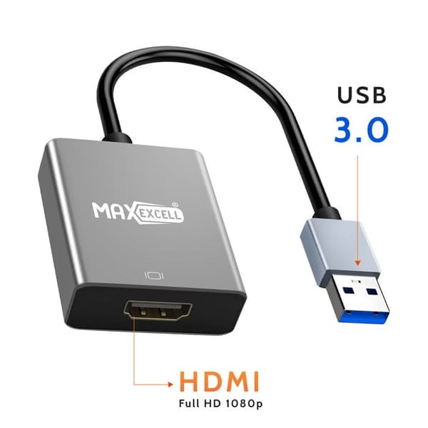 HDMI Video Adapter - MAX EXCELL - USB 3.0 - Full HD 1080p - Plug and Play - Sort