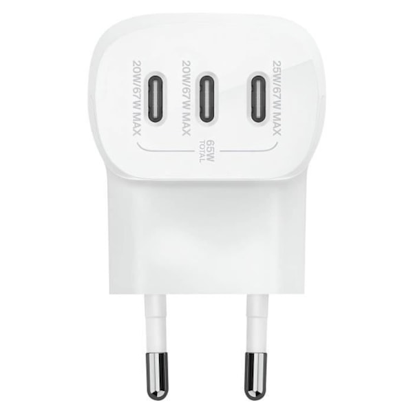 Laddare 67W 3 USB-C portar Power Delivery Kompakt Design Belkin Vit Vit