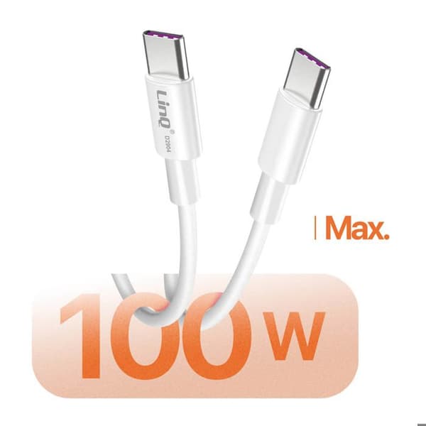 USB-C-kaapeli - LINQ - 100W - Yhteensopiva Android Auton kanssa - 65cm - Kiertokestävää Vit