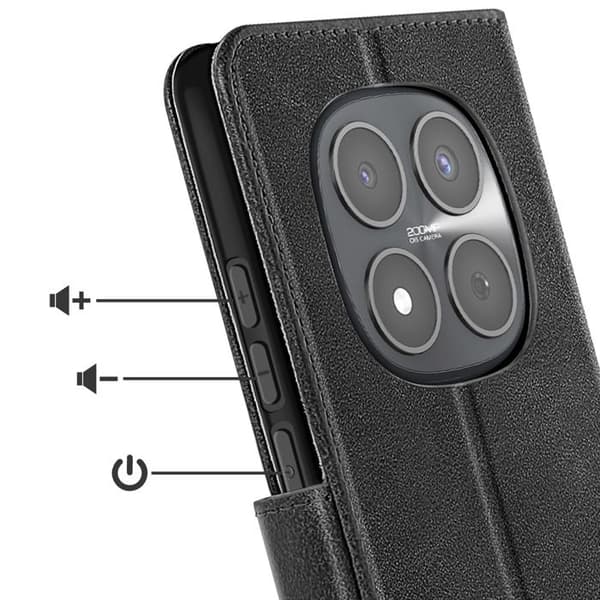Etui til Redmi Note 15 Pro 5G Læderlook med Kortlomme og Stativfunktion Sort Svart