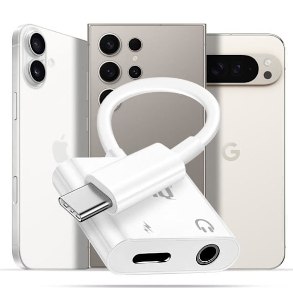 LinQ USB C Strömförsörjning och 3,5 mm Audio Jack Laddningsadapter Vit
