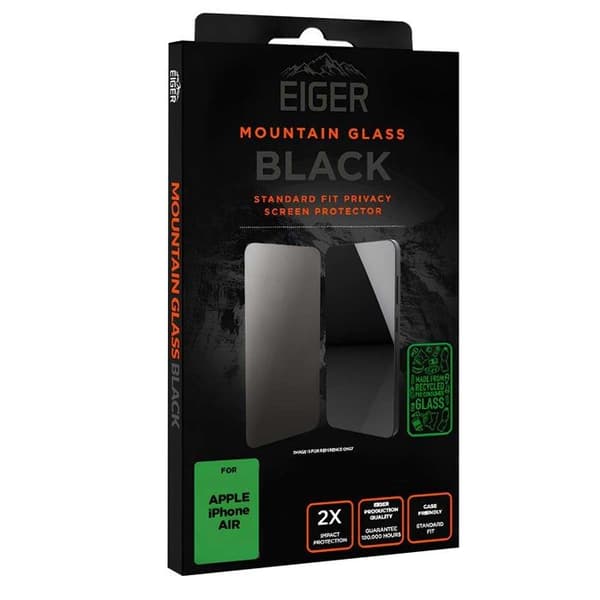 Härdat Glas - EIGER - iPhone Air - Antispion - 9H - 0,33 mm Svart