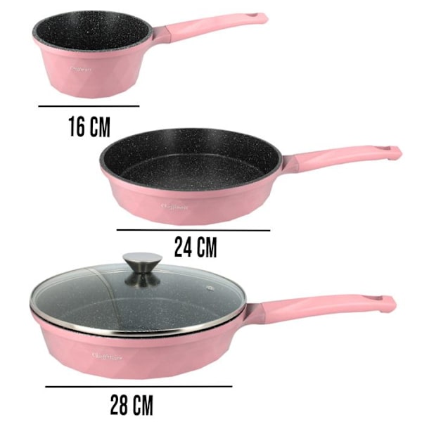 Keittiösetti 10 Osaa 3 Kattilaa/2 Paistinpannua/1 Kasa Kuvioltaan Timantti Cheffinger Vaaleanpunainen
