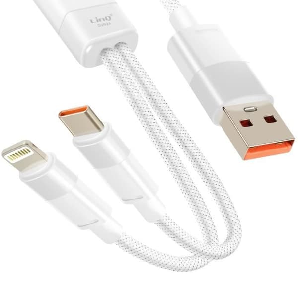 Oplade- og synchroniseringskabel - LINQ - USB til Lightning og USB-C - 60W - 1,2 m - Hvid Hvid