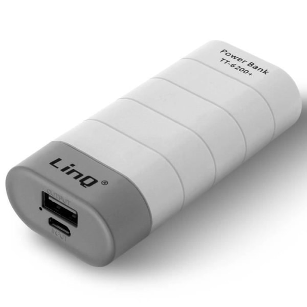Universal Backup Batteri LinQ 1A 6000mAh USB Extern Laddare Vit och Grå Grå
