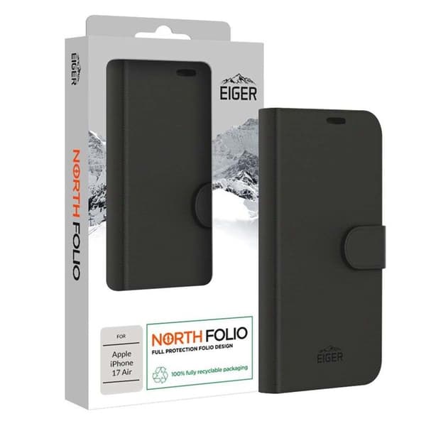 Folio Stand Etui - EIGER - iPhone 16 - Magnetisk - Forstærket - 3 kortpladser Svart
