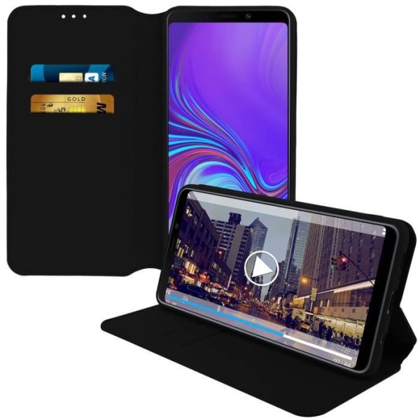 Galaxy A9 2018 Cover Flip Folio Case Lompakko Musta Jalusta Toiminto Musta