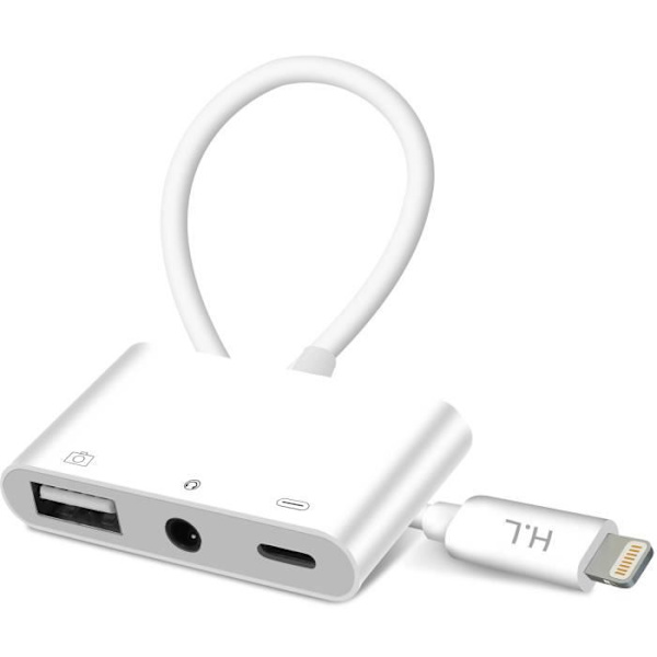 Adapter - Apple - Lightning til USB og Jack 3.5mm - Hvid - Dataoverførsel - Opladning