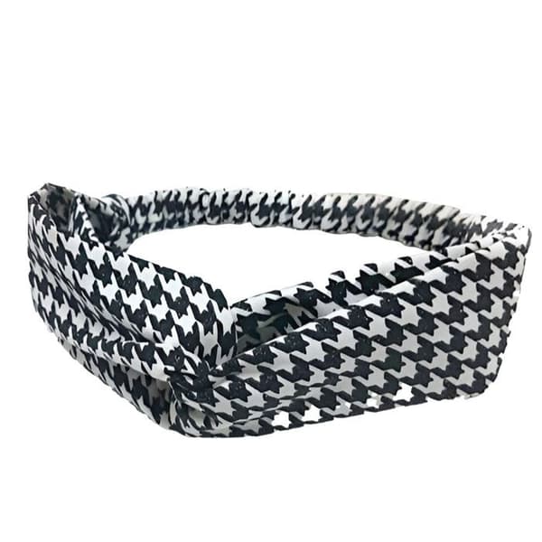 Krydsbundet Bandeau - AVIZAR - Houndstooth - Blød Bomuld - Hvid / Sort - Kvinde Vit