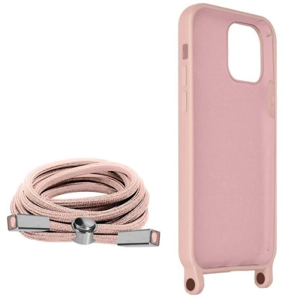 iPhone 12 och 12 Pro Lanyardfodral Halvstyv halsrem 80cm rosa