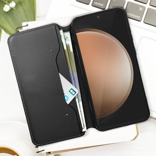Fodral till Samsung Galaxy S23 FE - AVIZAR - Dubbelficka Flip Stand Funktion Svart Svart