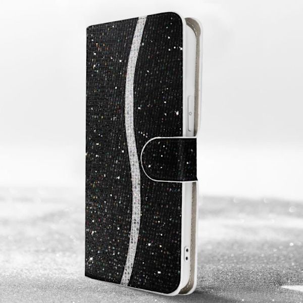 iPhone 15-fodral - Glam Edition - Paillett Disco - Syntetiskt läder svart - Videostöd - Kortförvaring Svart