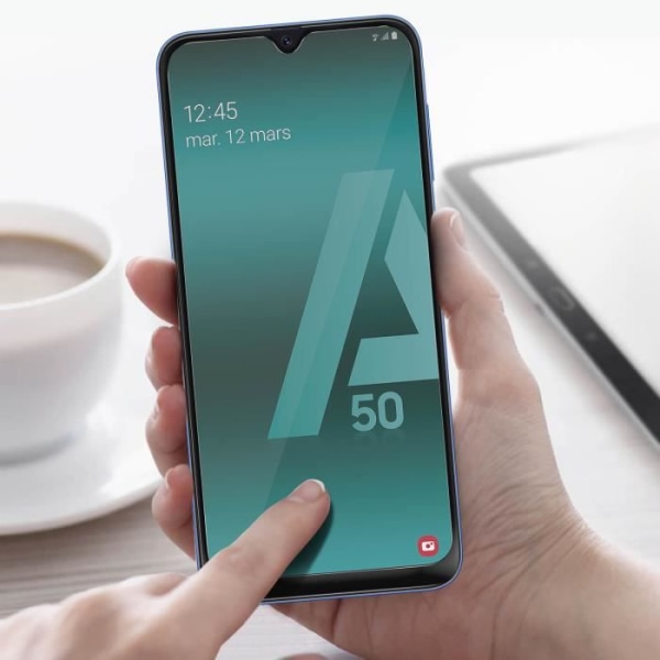 Galaxy A50 Fuld hærdet glasfilm Akashi affaset skærmbeskyttelse Sort Svart
