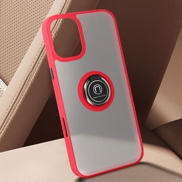 Cover til iPhone 16 Metal Ring Video Support Rød Röd