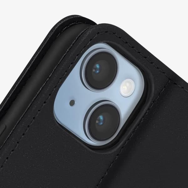 Fodral för iPhone 14 Plus - AVIZAR - Premiumläder - Kortfack - Videoställ - Svart Svart