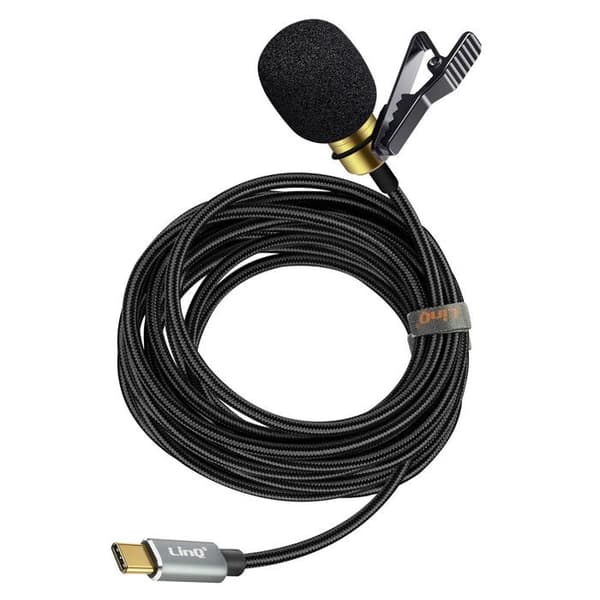 USB-C krave mikrofon - LINQ - Omnidirectional lyd - 3m - Sort - Kompakt design Svart
