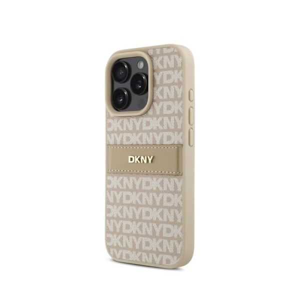 Coque för iPhone 16 Pro Max Repeat Pattern Tonal Stripe med Metalliskt DKNY-logotyp Rosa Vit