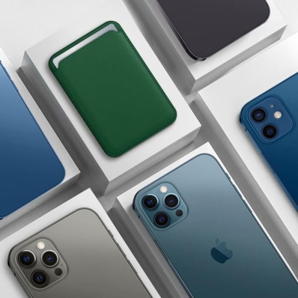 Porte Carte - AVIZAR - iPhone 12 - Læder - Magnetisk Fastgørelse - Grøn Grön