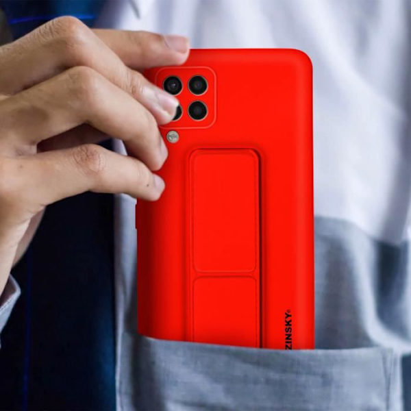 Skyddsfodral - Wozinsky - Samsung Galaxy A42 - Mjuk silikon - Magnetiskt stöd - Fällbar ställning Röd