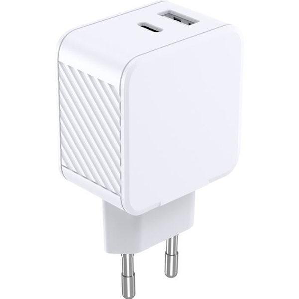 Dobbelt hjemmeoplader USB A+C PD 32W (12+20W) Strømforsyning Hvid - 100 % genanvendt plastik Bigben