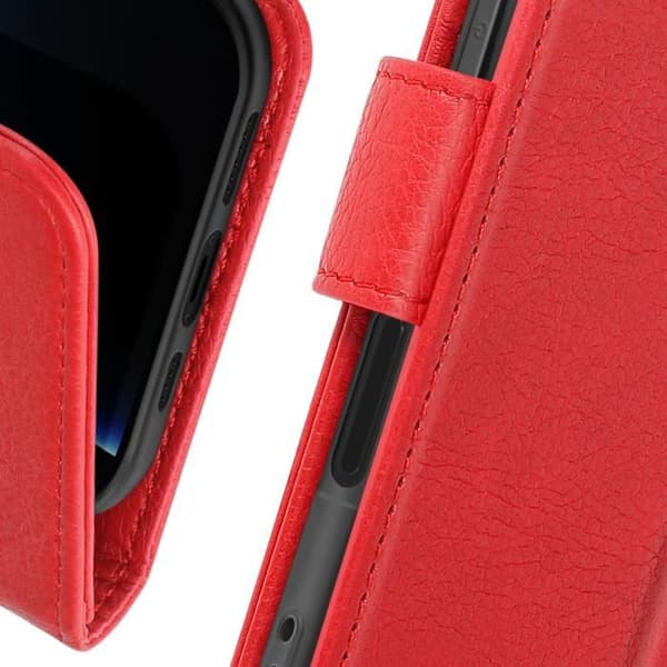 Plånboksfodral - AVIZAR - iPhone 16 Pro - Röd - Semi-hård - Klafffunktion för stativ Röd