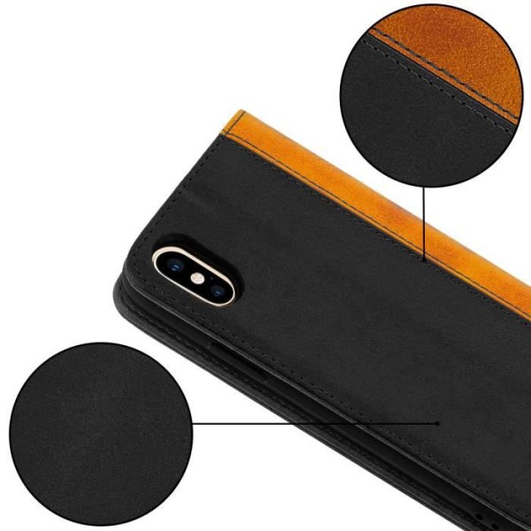 Housse iPhone X och XS - AVIZAR - Folio-fodral - Ekologiskt läder - Kortförvaring - Stödfunktion Svart