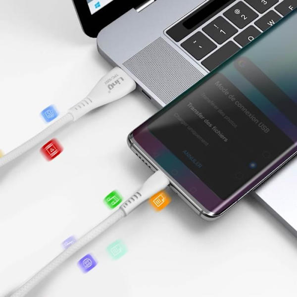USB til USB-C-kabel 15W opladning og overførsel Nylonflettet 1m LinQ Hvid
