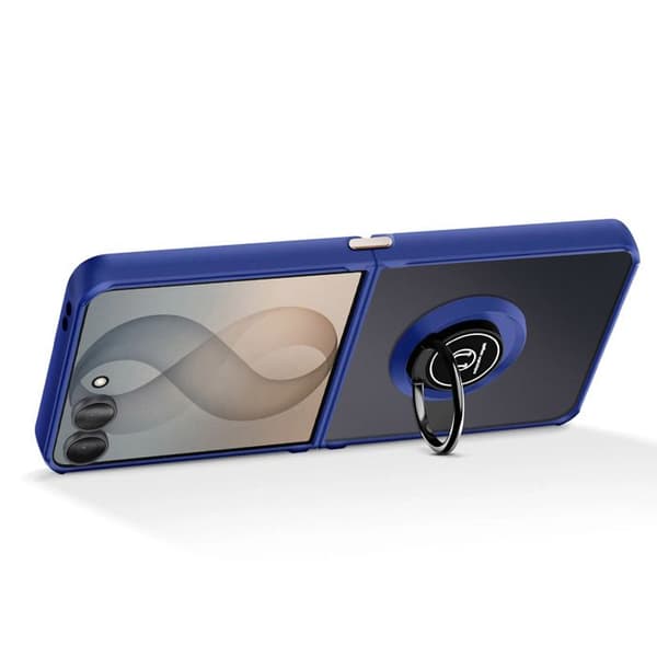 Cover til Samsung Galaxy Z Flip 8 med roterende magnetisk ring og støtte i blå Blå