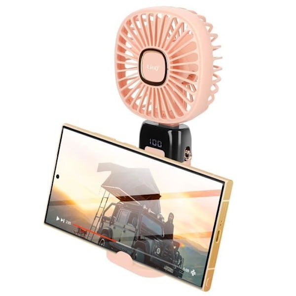 Mini bærbar blæser Justerbar 90° LED-skærm Firkantet design LinQ Pink Rosa
