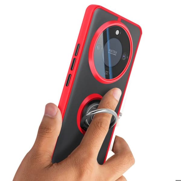 Cover til Honor Magic 8 Lite Beskyttelse i Bi-materiale med Rød Magnetring Röd