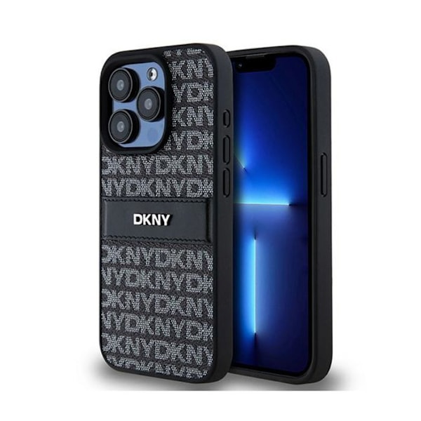 DKNY Læder Mono Stripe & Metal Logo - iPhone 15 Pro Cover (sort)