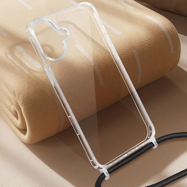 Silicone Stötsäker Fodral för iPhone 16 Plus med Transparent Flätad Snodd Transparent