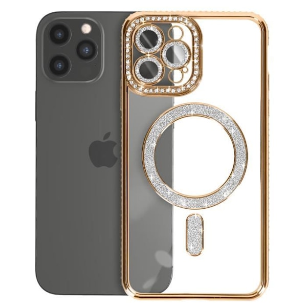 AVIZAR suojakuori iPhone 12 Pro Maxille - Kultainen tekojalokivi Contour - MagSafe-yhteensopiva Gul