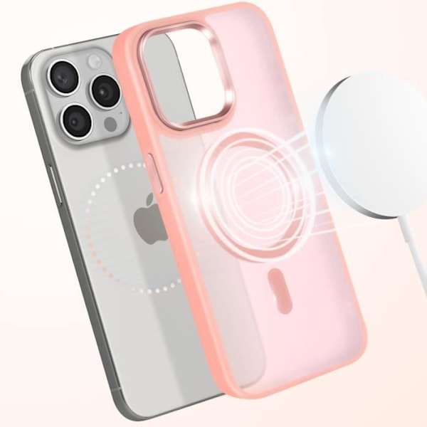 Coque MagSafe pour iPhone 15 Pro Dos Mat Givré Contour Rose Rosa