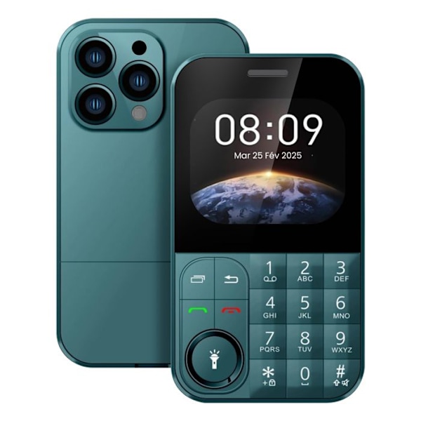 Mobiltelefon med knapper 2,01 tommer Skærm Dobbelt SIM Curve Style Mørkegrøn