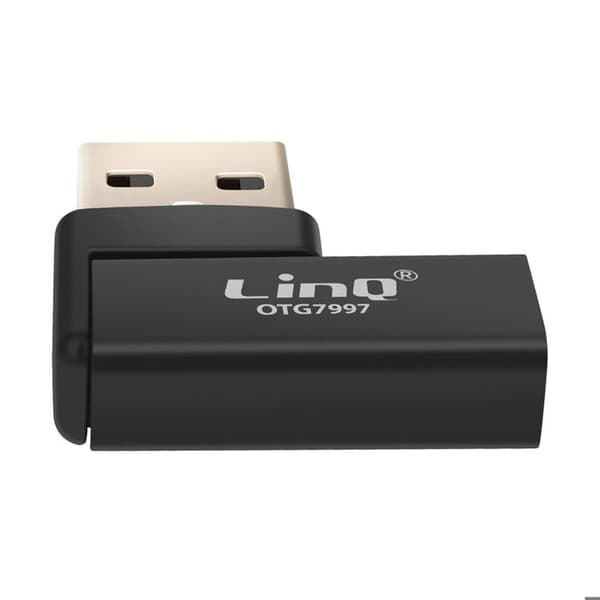 USB-C - USB-A - LINQ - Kulma - 10Gbps - Musta - Lataus ja Siirto