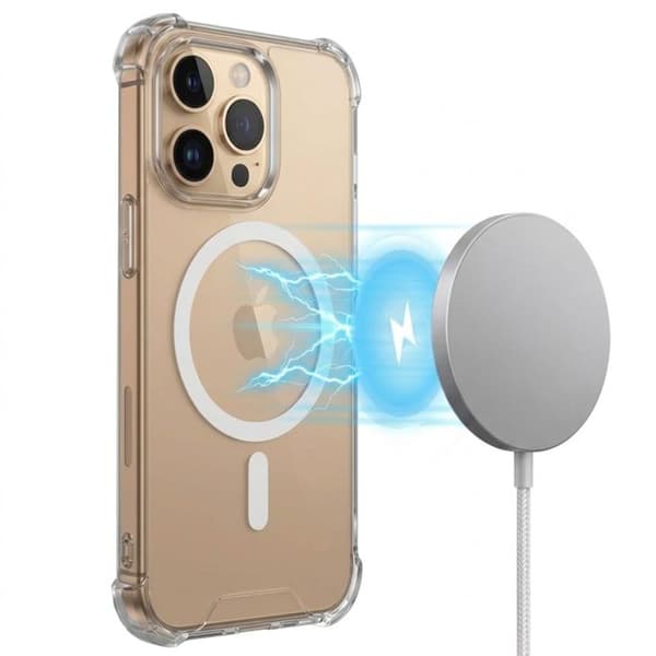 MagSafe-kuori iPhone 16 Pro:lle Iskunkestävä kulmabumperi, läpinäkyvä Vit