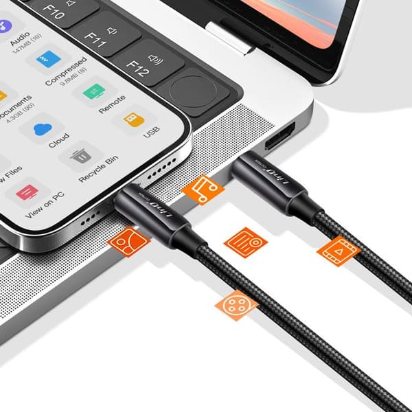 USB C / USB C-kabel Laddningsström Leverans 80W 4A Nylonflätad 1.2m LinQ Svart Sort