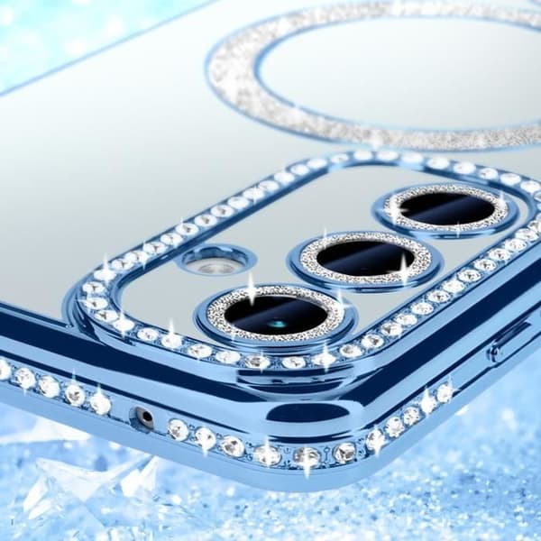 Cover - AVIZAR - Galaxy A35 - Strass - Lyseblå - Modstandsdygtig med MagSafe Blå