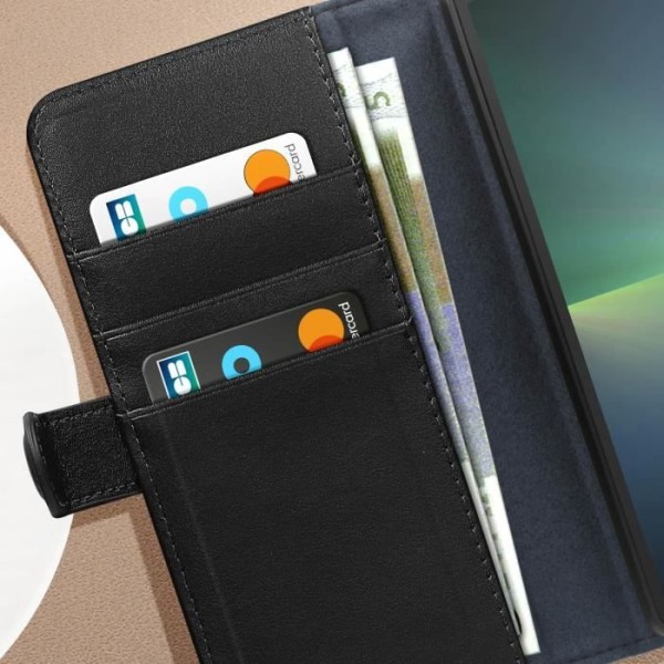 Fodral för Sony Xperia 5 V Plånbok i äkta läder Videostöd Svart